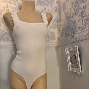 Alya White Ruffled Tank Thong Leotard